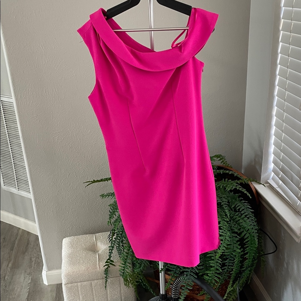 Milly Vibrant Hot Pink One-Shoulder Shift Dress - Picture 4 of 6